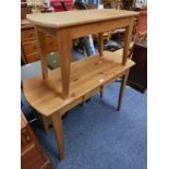 PINE SIDE TABLE WITH SINGLE DRAWER & SMALLER PINE TABLE,