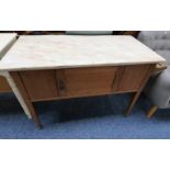 OAK MARBLE TOPPED WASHSTAND ON SQUARE SUPPORTS,