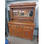 EARLY 20TH CENTURY OAK DRESSER WITH MIRROR BACK OVER BASE OF 2 DRAWERS OVER 2 PANEL DOORS WITH