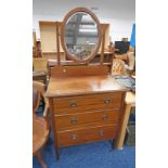 EARLY 20TH CENTURY MAHOGANY DRESSING CHEST WITH MIRROR OVER 3 DRAWERS ON SQUARE SUPPORTS,