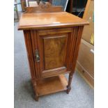 LATE 19TH CENTURY WALNUT SINGLE DOOR BEDSIDE CABINET ON TURNED SUPPORTS,