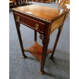 MAHOGANY LAMP TABLE WITH SINGLE DRAWER ON SQUARE SUPPORTS,