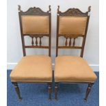 PAIR OF LATE 19TH CENTURY MAHOGANY DINING CHAIRS WITH DECORATIVE CARVING ON TURNED SUPPORTS