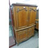 19TH CENTURY STYLE WALNUT CABINET WITH 2 PANEL DOORS OVER 2 DRAWERS & 2 PANEL DOORS ON CABRIOLE