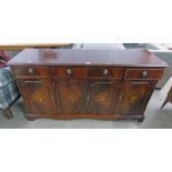 MAHOGANY SIDEBOARD OF 3 DRAWERS OVER 3 PANEL DOORS WITH BRASS LION FACE HANDLES AND DECORATIVE