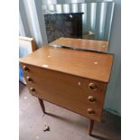 TEAK DRESSING CHEST WITH MIRROR OVER 3 DRAWERS.