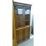 19TH CENTURY MAHOGANY BOOKCASE WITH 2 GLASS PANEL DOORS OVER 2 PANEL DOORS,