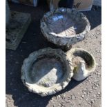 CONCRETE BIRD BATH MODELLED AFTER TREE STUMP DIAMETER 36CM,