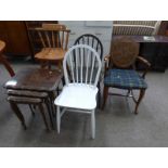 NEST OF 3 WALNUT TABLES, PINE STOOL,