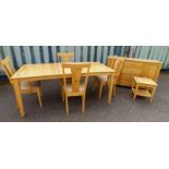 BEECH WOOD DINING ROOM SUITE TO INCLUDE EXTENDING DINING TABLE,