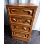 OAK CHEST OF 4 DRAWERS WITH DECORATIVE SHAPED HANDLES SIGNED CHRIS HOLMES GOGAR CABINET WORKS