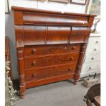 19TH CENTURY MAHOGANY OGEE CHEST OF 1 LONG AND 3 DEEP DRAWERS ON BASE OF 3 DRAWERS ON TURNED
