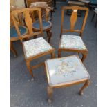 PAIR OF 20TH CENTURY MAHOGANY HAND CHAIRS ON SHAPED SUPPORTS & STOOL