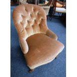 19TH CENTURY BUTTON BACK NURSING CHAIR ON TURNED SUPPORTS