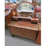 LATE 19TH/EARLY 20TH CENTURY INLAID MAHOGANY DRESSING TABLE WITH MIRROR & 2 FRIEZE DRAWERS OVER