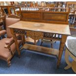 EARLY 20TH CENTURY OAK WASH STAND WITH TURNED DECORATION ON CARVED SUPPORTS,