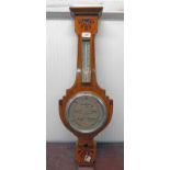 20TH CENTURY SATIN WOOD BAROMETER WITH DECORATIVE INLAY