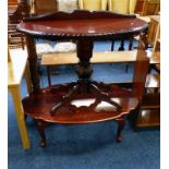 MAHOGANY HALFMOON SIDE TABLE ON CARVED PEDESTAL WITH 4 SPREADING SUPPORTS AND COFFEE TABLE WIDTH