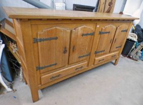 OAK CABINET WITH 4 PANEL DOORS OVER 2 DRAWERS, LENGTH 241CM (AS FOUND,