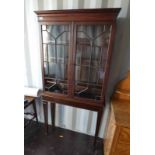 19TH CENTURY MAHOGANY BOOKCASE WITH SHELVED INTERIOR AND 2 ASTRAGAL GLASS DOORS OVER BASE OF 4