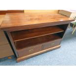 MAHOGANY UNIT WITH OPEN SHELVES OVER 2 DRAWERS,