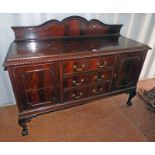 MAHOGANY SIDEBOARD OF 3 CENTRAL DRAWERS FLANKED EACH SIDE BY PANEL DOOR ON BALL & CLAW SUPPORTS,