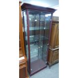 MAHOGANY FRAMED DISPLAY CABINET WITH 2 GLASS PANEL DOORS & GLASS SHELVES - WIDTH 64 CM X 184 CM