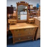 LATE 19TH CENTURY WALNUT DRESSING TABLE WITH MIRROR & 2 FRIEZE DRAWERS OVER 1 SHORT & 2 LONG