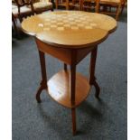 MAHOGANY GAMES TABLE WITH SHAPED TOP & LIFT LID,