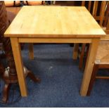 BEECH WOOD KITCHEN TABLE ON SQUARE SUPPORTS,