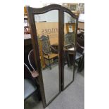 LATE 19TH CENTURY INLAID MAHOGANY 2 PART FOLDING GENTLEMAN'S SHOP MIRROR 156 CM TALL