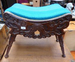 ARTS & CRAFTS OAK STOOL WITH DECORATIVE CARVING ON TURNED SUPPORTS Condition Report: