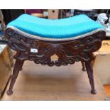 ARTS & CRAFTS OAK STOOL WITH DECORATIVE CARVING ON TURNED SUPPORTS Condition Report: