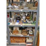 SELECTION OF VARIOUS ITEMS INCLUDING CHEESE DISH, WICKER PICNIC BASKET,