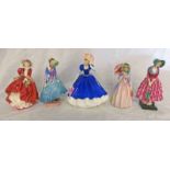 ROYAL DOULTON FIGURES: PANTALETTES, MISS DEMURE , TOP O' THE HILL, PRISCILLA,