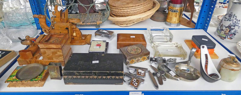 SELECTION OF VARIOUS ITEMS INCLUDING DECORATIVE WOODEN BOXES, PEN KNIVES,