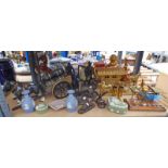 SELECTION OF VARIOUS ITEMS INCLUDING DECORATIVE FIGURES, POSTAL SCALES,