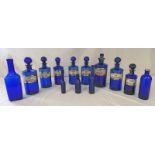 SELECTION OF VARIOUS BLUE GLASS CHEMIST/MEDICINE BOTTLES Condition Report: Overall
