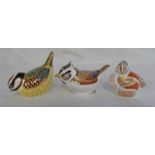 THREE ROYAL CROWN DERBY BIRD PAPERWEIGHTS WITH GOLD STOPPERS