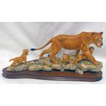 BORDER FINE ARTS 'AFRICAN LIONESS & CUBS' MARKED 'W.W.F 1990, B.F.A SCOTLAND, NO.