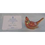 ROYAL CROWN DERBY LIMITED EDITION AMERICAN CARDINAL PAPERWEIGHT WITH GOLD STOPPER AND CERTIFICATE