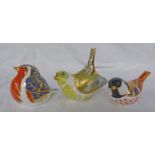 THREE ROYAL CROWN DERBY BIRD PAPERWEIGHTS WITH GOLD STOPPERS