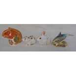 FOUR ROYAL CROWN DERBY ANIMAL RELATED PAPERWEIGHTS INCLUDING RED SQUIRREL, BANK VOLE,