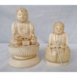 TWO 19TH CENTURY CARVED IVORY BUDDHA FIGURES,