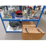 SELECTION OF VARIOUS ITEMS INCLUDING TEA POTS, GLASS PAPERWEIGHTS,