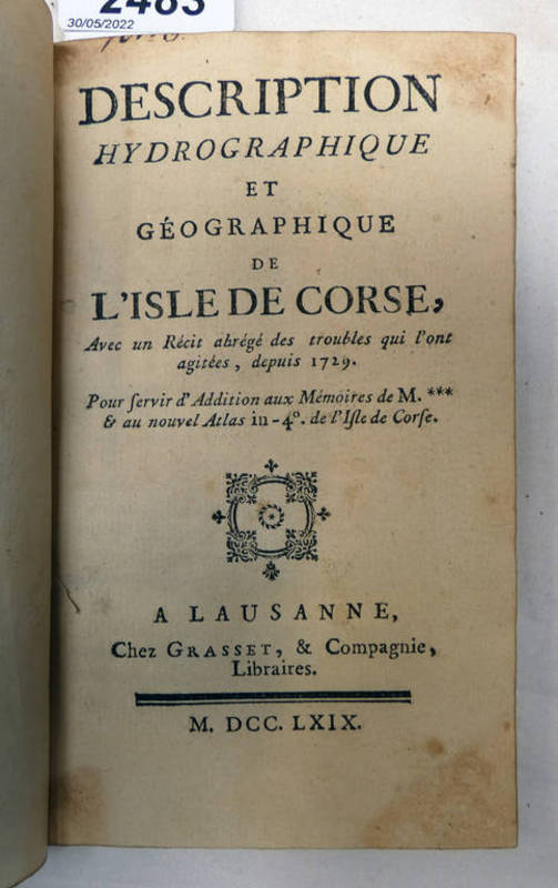 DESCRIPTION HYDROGRAPHIQUE ET GEOGRAPHIQUE DE L'ISLE DE CORSE,