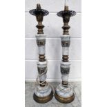 PAIR OF ORIENTAL BRASS MOUNTED MARBLE TABLE LAMPS 70CM TALL