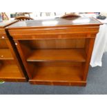 LATE 20TH CENTURY YEW WOOD OPEN BOOKCASE 91CM TALL X 91CM WIDE