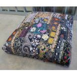 OVERSTUFFED CENTRE STOOL WITH DECORATIVE SEWING WORK TOP,