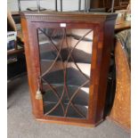 MAHOGANY CORNER CABINET WITH ASTRAGAL GLASS PANEL DOOR.